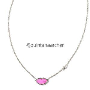 Lips Silver Pendant Necklace in Hot Pink Mother-of-Pearl